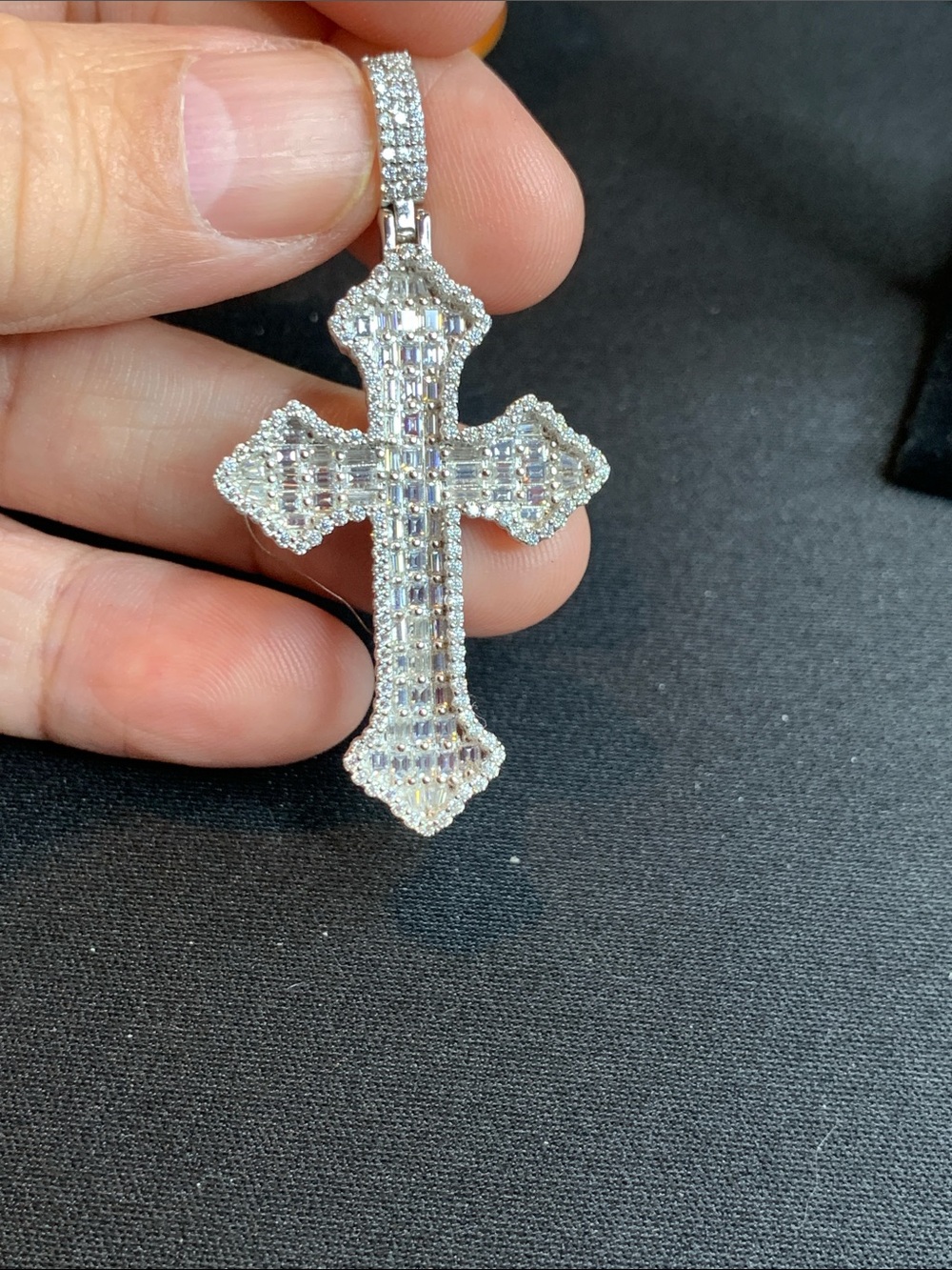Sterling Silver Cross Pendant Necklace - with 2 ctw Moissanite Diamonds